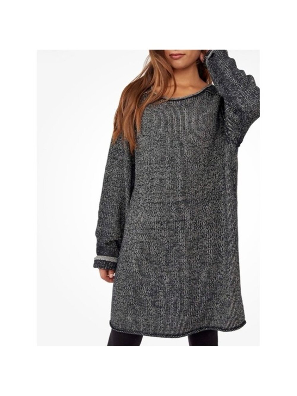 Free People Lenox tunic sweater Combo Ribbed Scoop Neck Tunic size Small onyx